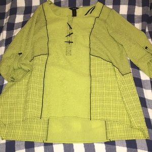 Ali Miles Plus Size Green Media Mix Shirt